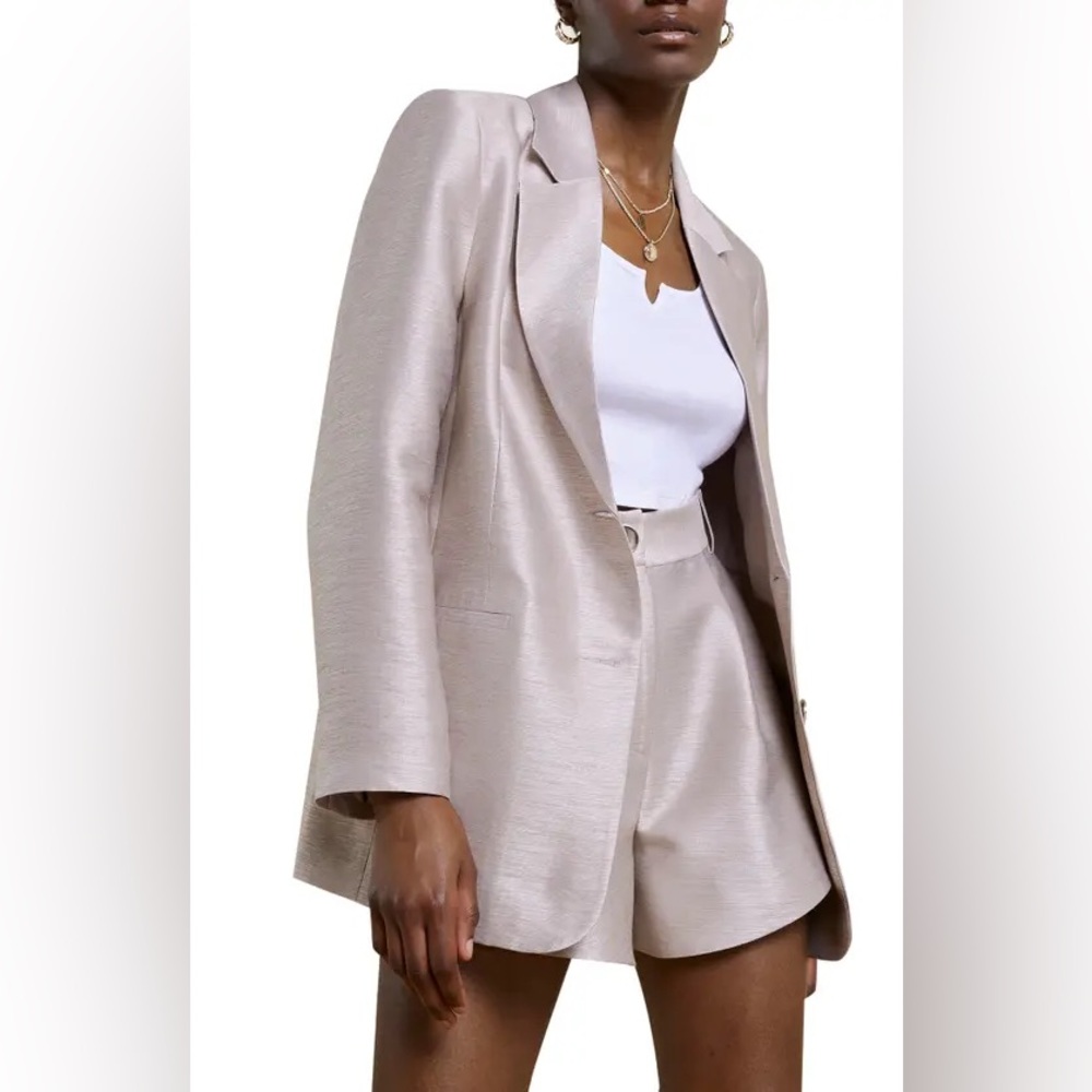 River Island - Structured Metallic Blazer (Beige/Lilac)